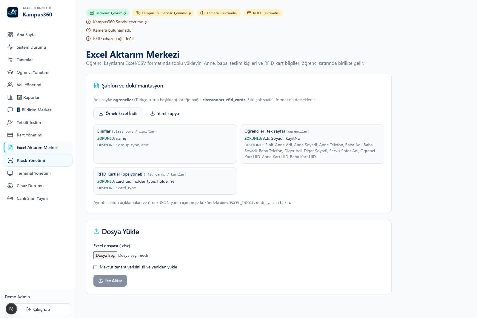 ATALP360 Excel import screen