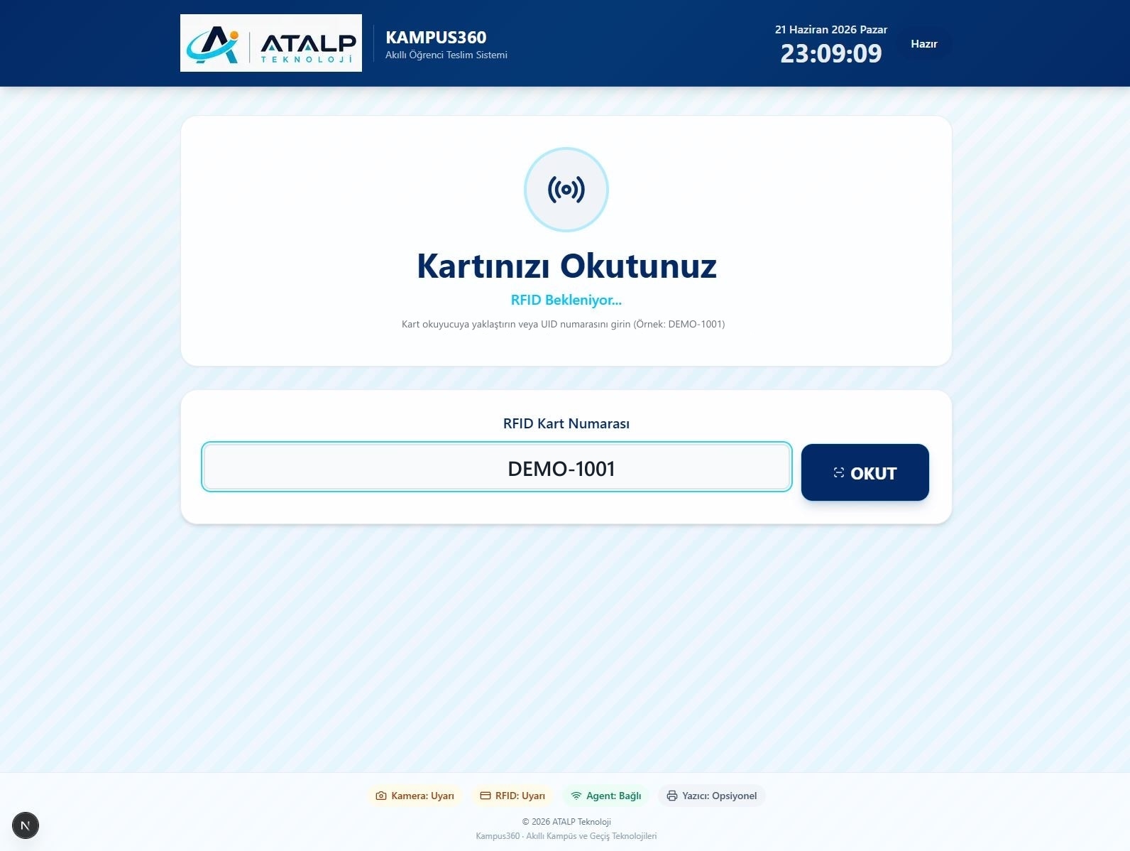 ATALP360 kiosk card-reading screen